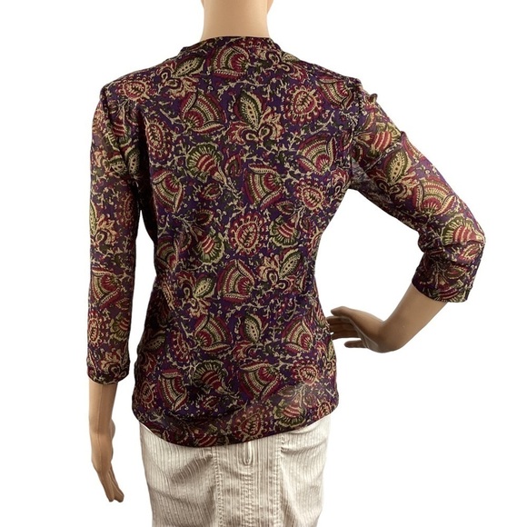 Chaps Petite Top Size PM Purple Floral Print Ruffle - Picture 4 of 5